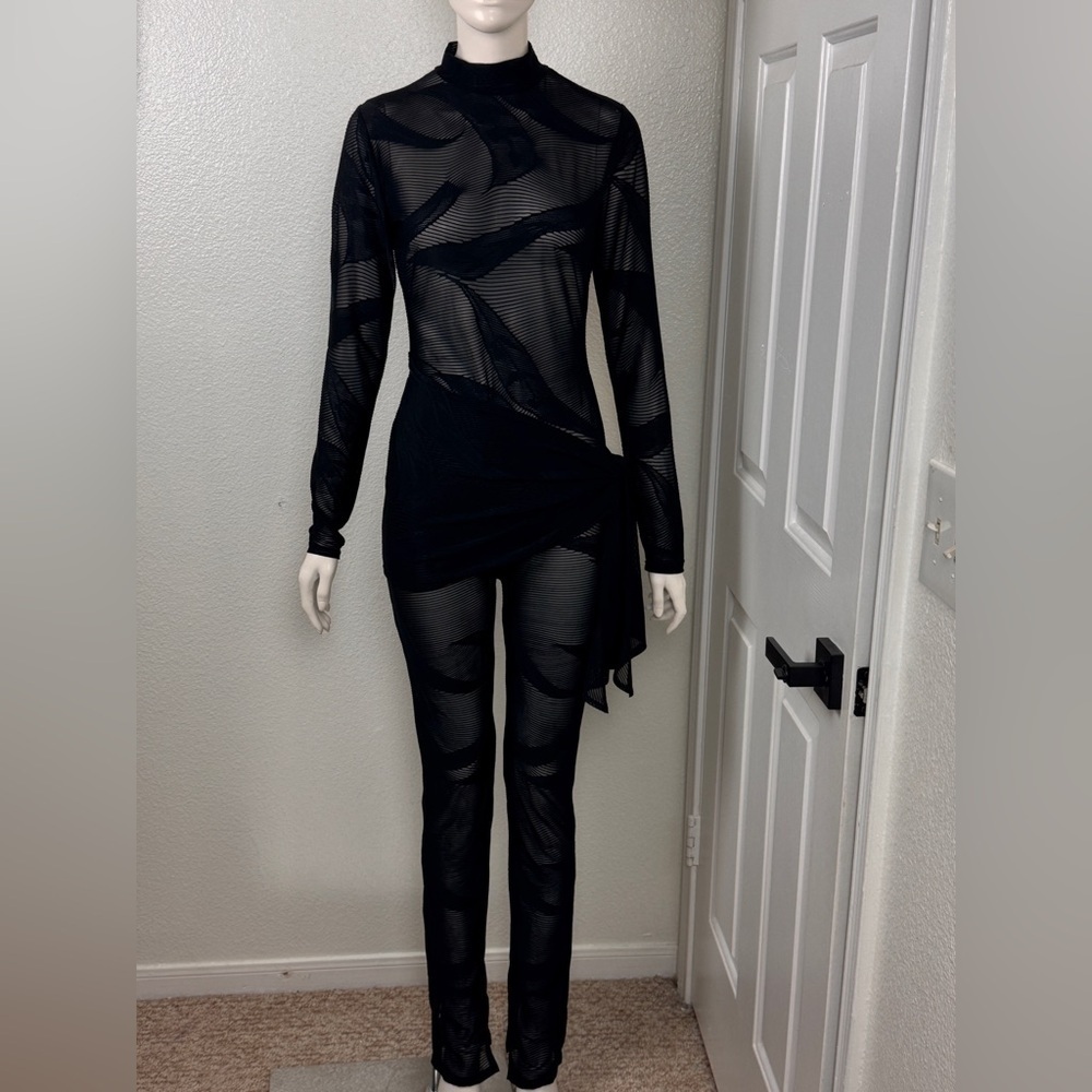 Unbranded Black Sheer Long Sleeve Jumpsuit
